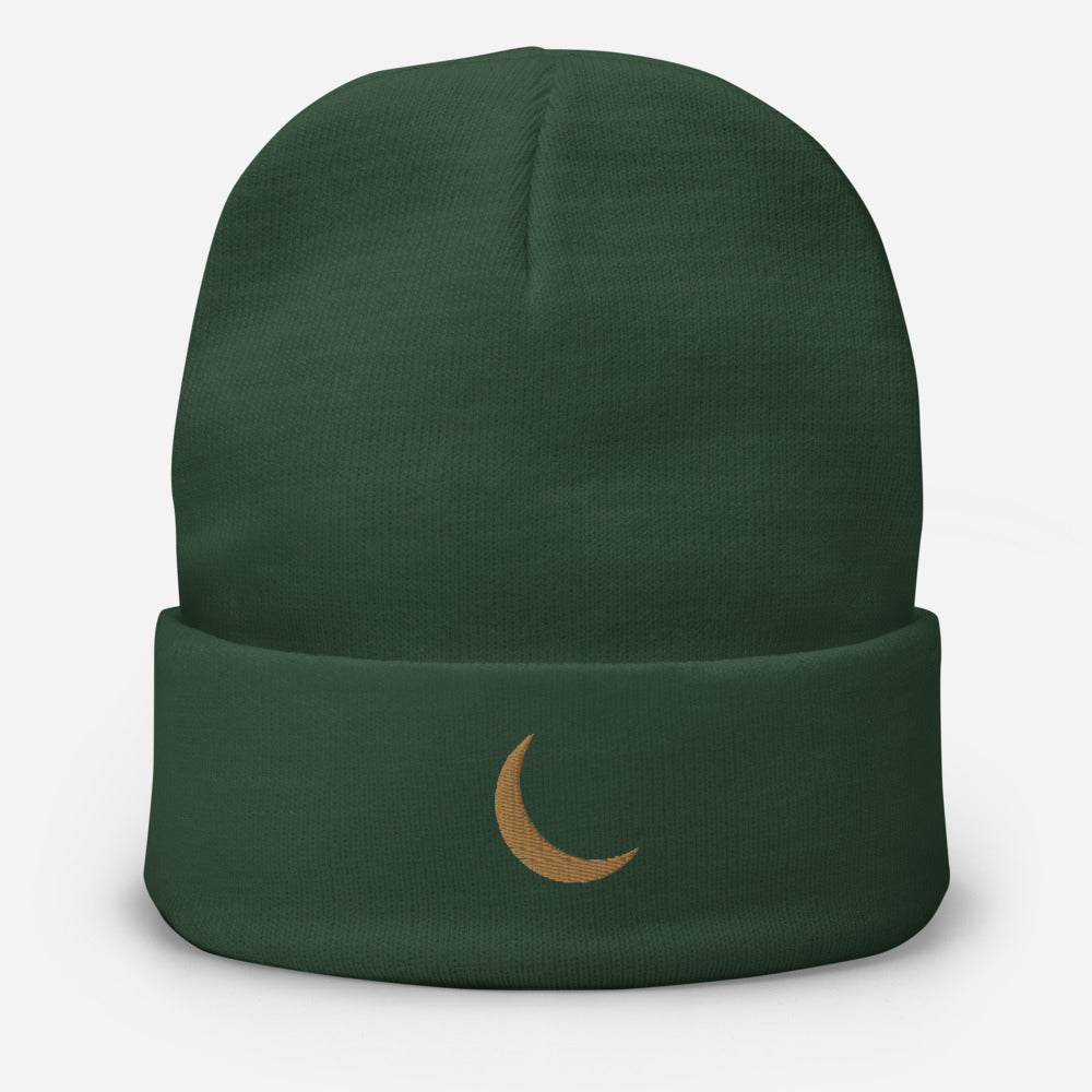 Black Germaine "Olde Gold Double Stitch Moon Logo" Embroidered Beanie