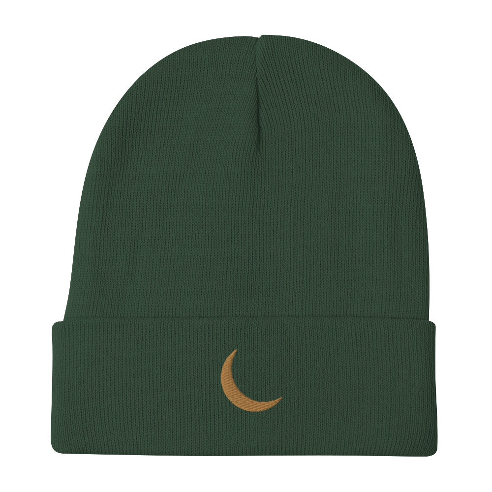 Black Germaine "Olde Gold Double Stitch Moon Logo" Embroidered Beanie