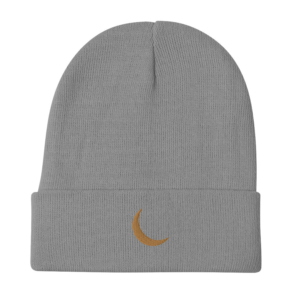 Black Germaine "Olde Gold Double Stitch Moon Logo" Embroidered Beanie