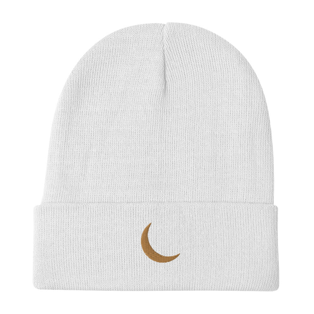 Black Germaine "Olde Gold Double Stitch Moon Logo" Embroidered Beanie