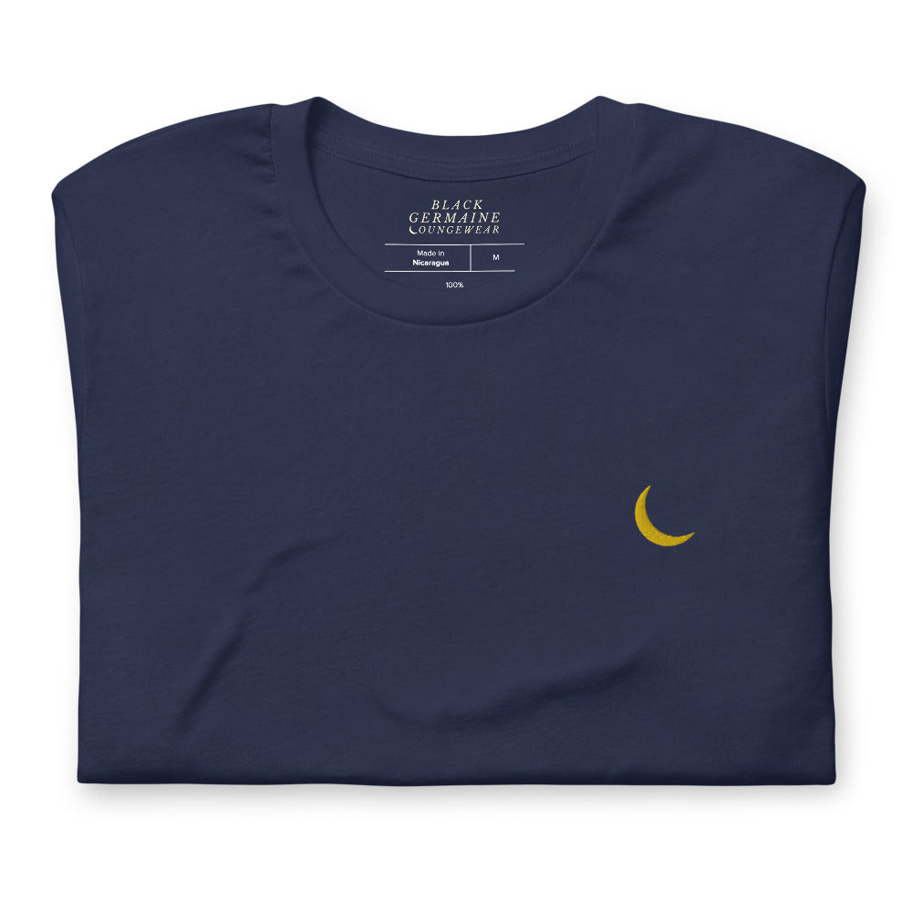 Black Germaine Embroidered "Champion Gold Moon Logo" T-Shirt